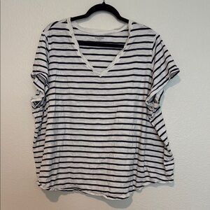 Old Navy: Navy and White Striped V-Neck Tee